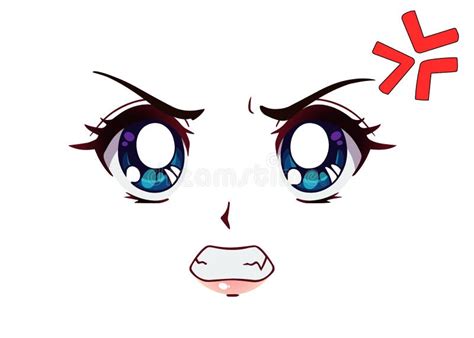 Angry Anime Face. Manga Style Big Blue Eyes Stock Vector - Illustration ...