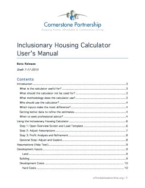 Fillable Online Inclusionary Housing Calculator Fax Email Print PdfFiller