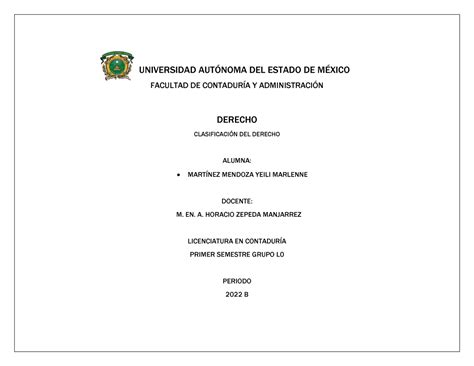 2 Clasificación del derecho UNIVERSIDAD AUTNOMA DEL ESTADO DE M