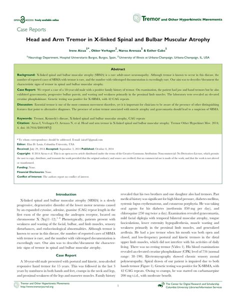 Pdf Head And Arm Tremor In X Linked Spinal And Bulbar Muscular Atrophy