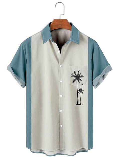 Mens Vintage Coconut Tree Hawaiian Shirts Casual Loose Short Sleeve