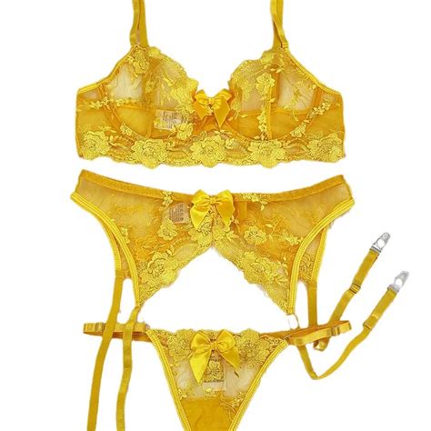 Bowknot Embroidery Lace Garter Lingerie Set