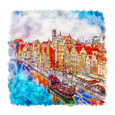 Gdansk Poland Watercolor Sketch Hand Drawn Illustration 10367137 Vector