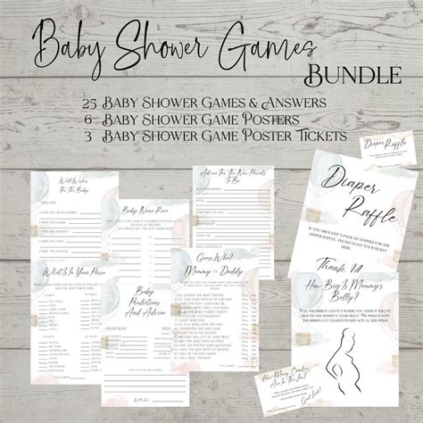 Printable Gener Reveal Baby Shower Games Bundle Pink And Blue Hot Air Ballons Baby Shower Game
