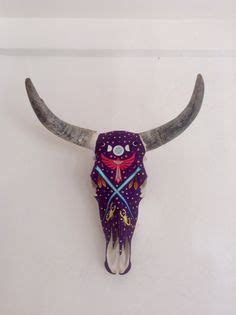 Moon Medicine Eagle Ceremony Yarn Painted Cow Skull Art For Your