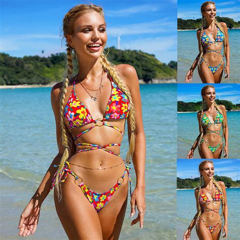 Sexy Bandage Low Waist Bikini Swimwear Women 2022 New Push Up Swimsuit Bikinis Set Print Floral