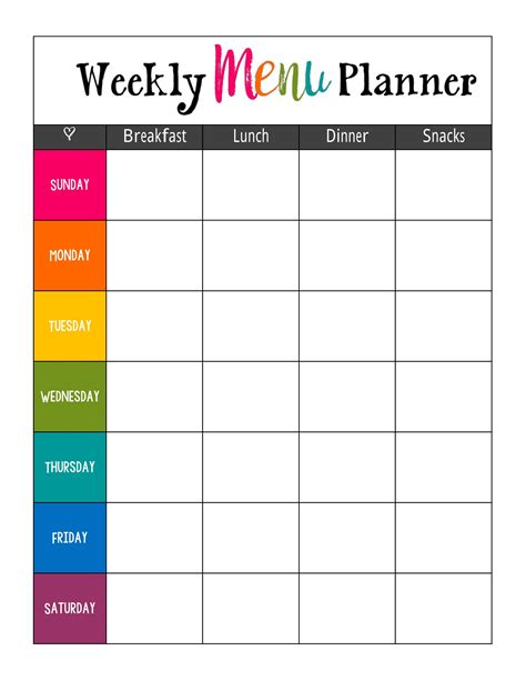 menu planner printable