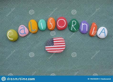 California Usa State Composed With Multicolored Stone Letters And Usa