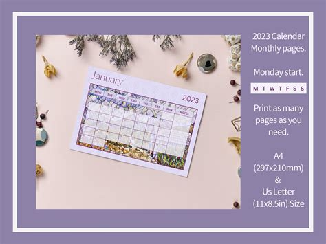 Monday Start 2023 Calendar Monthly Pages Printable PDF A4 - Etsy