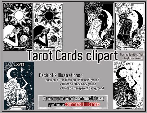 Tarot Cards Clipart And Papers Kit Black White Stickers Etsy