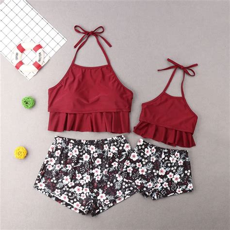 Mutter Tochter Bademode Floral Badeanzug Mutter Tochter Kleidung Schwimmen Kost M Frauen Bikini