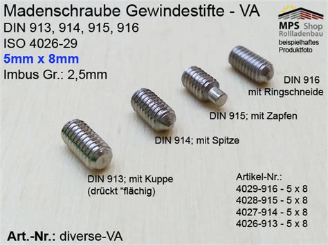 MPS Elektro Rollladen Shop Madenschraube Madenschrauben