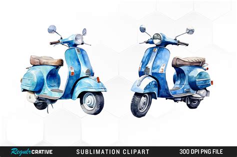 Watercolor Vespa Motorcycle Clipart Png Graphic By Regulrcrative