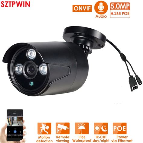 5mp Black Poe Ip Camera Onvif H 265 Audio Record Cctv Face Detection