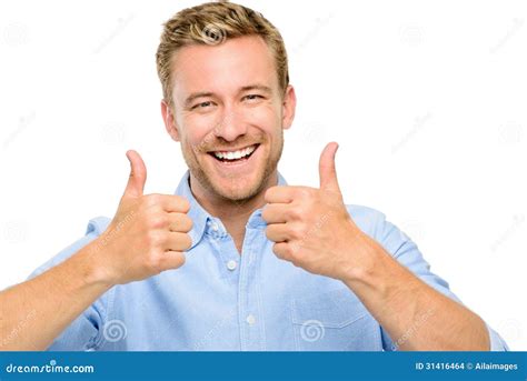 Happy Man Thumbs Up Sign Full Length Portrait on White Background Stock Photo - Image of ...