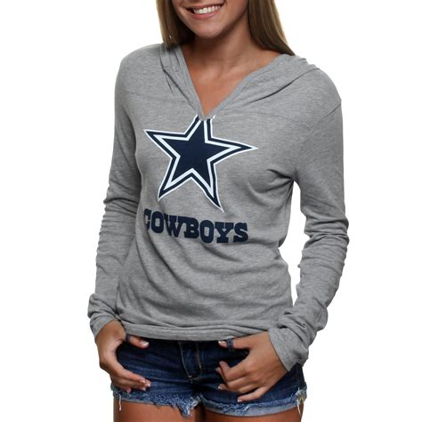 Dallas Cowboys Ladies Honeysuckle V-Neck Hooded Long Sleeve T-Shirt - Ash