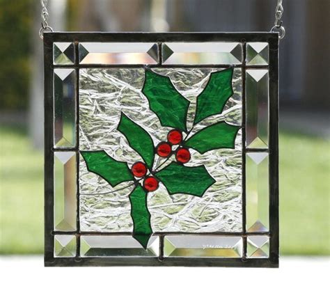 Winter Holly Clear Stained Glass Window Panel By Gallerydelsol