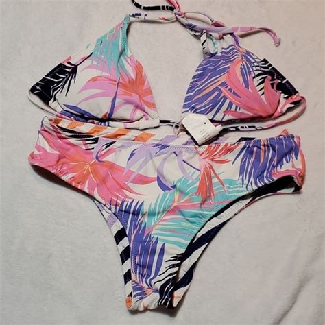 HOBIE REVERSIBLE Tropical Palm Bikini Set Size Medi Gem