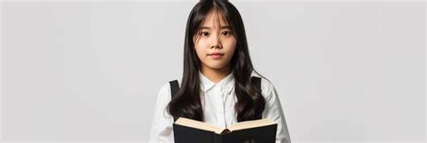 College Girl Holding Book Beautiful Portrait Premium Ai Generated Image