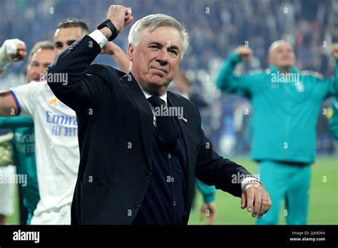 Carlo Ancelotti Coach Real Madrid Celebrates At The End Of The Champions League 20212022 Final