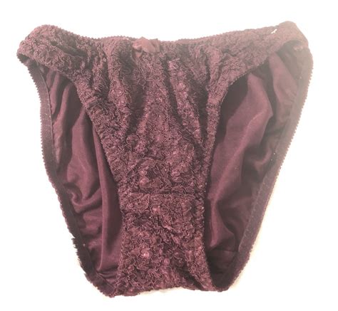 Vintage Wine Shiny Satin Hi Cut Bikini Smooth Size M Gem