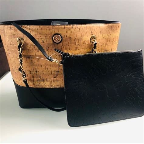 🖤anne Klein Black Leather And Cork Tote 🖤 Anne Klein Bag Large