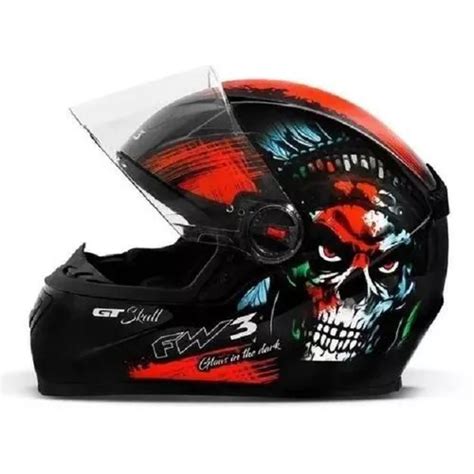 Capacete Fechado Fw Gt Skull Caveira Preto Brilha No Escuro Shopee