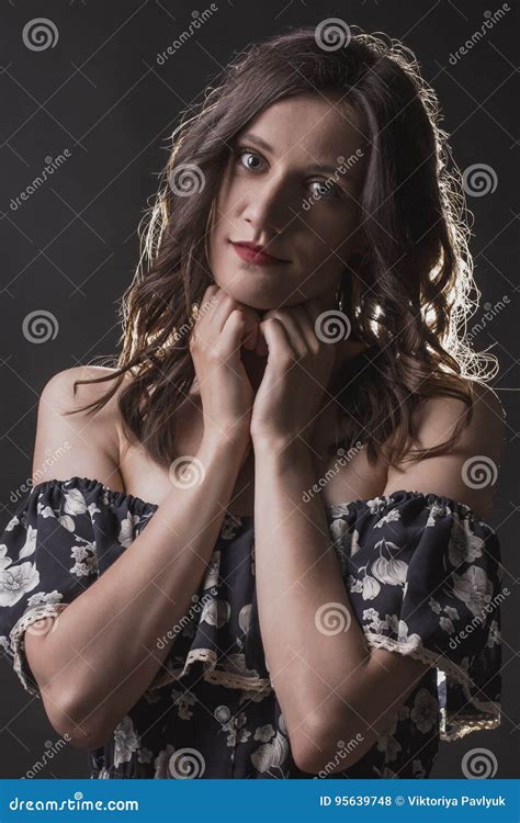 Beautiful Brunette Model With Naked Shoulders Stock Photo Image Of Beautiful Sensual