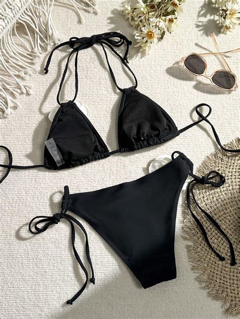 D Flower Decorated Side Tie Bikini Swimsuit Set Shein Uk