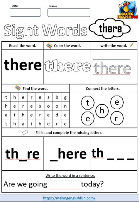 Free Printable Kindergarten Sight Word Worksheet There”making