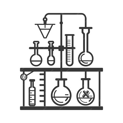 black  white  drawing  chemistry lab equipment premium ai