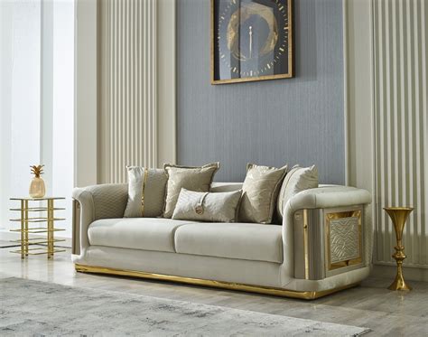 Elegance 3 Seat Sofa In Cream By Furnia 1StopBedrooms