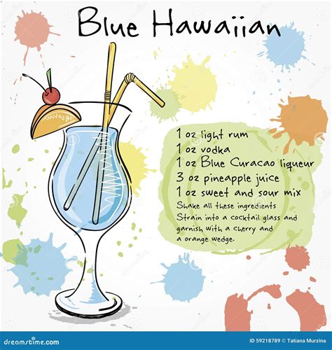 Blue Hawaiian Hand Drawn Illustration Of Cocktail Stock Illustration Illustration Of Hibiscus