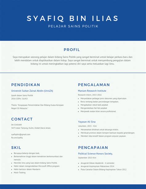 Contoh Resume Pelajar Contoh Cv Siswa Smk Yang Belum Punya Pengalaman Kerja Blog Bikincv