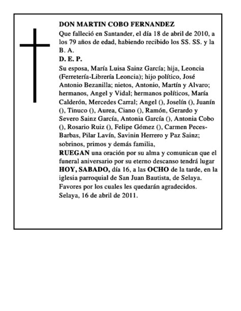 Don Martin Cobo Fernandez Esquela Necrol Gica El Diario Monta S