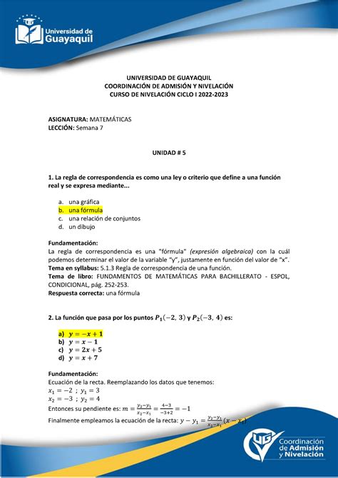 Lección Semana 7 UNIVERSIDAD DE GUAYAQUIL COORDINACIN DE ADMISIN Y