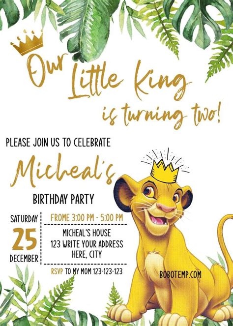 Editable Simba Lion King Party Invite Instant Download Bobotemp