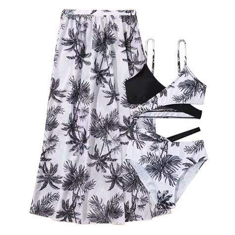 WOYY Big Girls Swimsuit Tropical Print Bikini Bathing Suit With Cover Up Swimwear 3 Piece