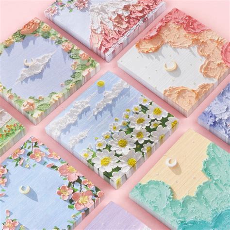 Yaratıcı Peyzaj Üç Boyutlu Yağlı Boya Post-It Notlar Basit Mesaj