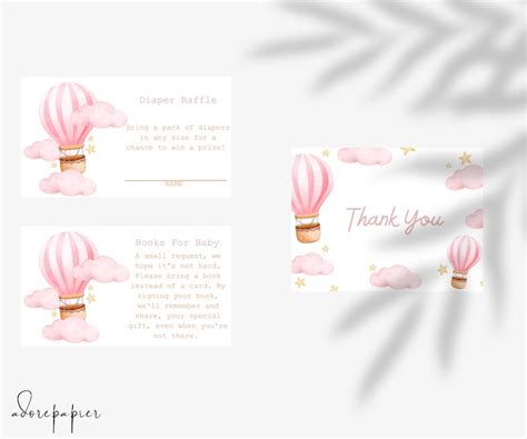 Editable Hot Air Balloon Baby Shower Invitation Bundle For Baby Girl Etsy