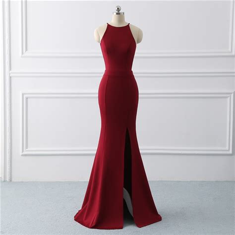 Burgundy Sexy Evening Gown Dress Mermaid Prom Dress Stretch Fabric Long