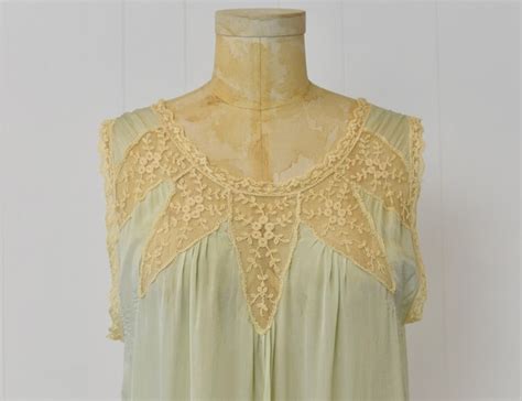 S Green Ecru Lace Silk Flapper Boudoir Lingerie N Gem