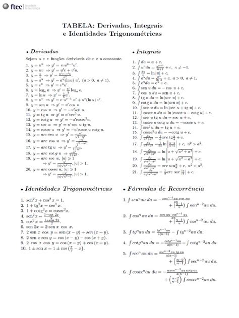 Tabela Derivadas E Integrais Pdf Pdf🎋 Descubra O Mundo De