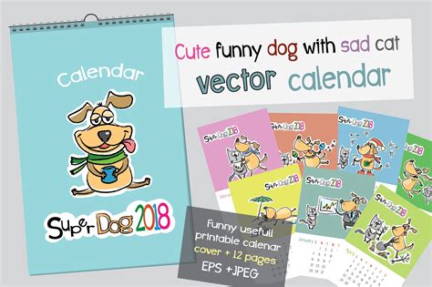 Cute funny dog calendar 2018 | Illustrator Graphics ~ Creative Market