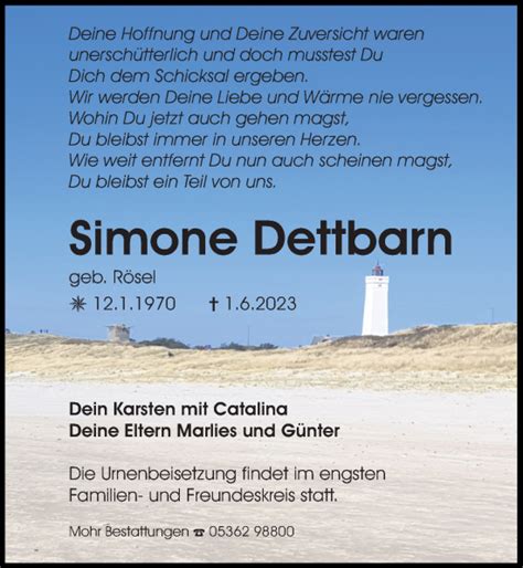 Traueranzeigen Von Simone Dettbarn Trauer Anzeigen De