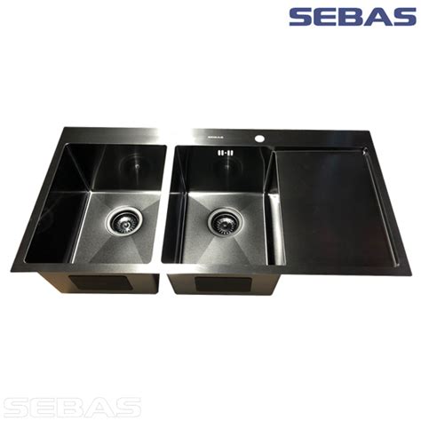Двухсекционная мойка S2211 Чёрная. SEBAS - Accemob