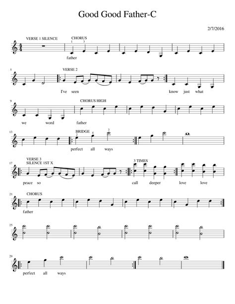 Good Good Father G Sheet Music For Piano Solo