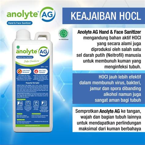 Jual ANOLYTE Hand Sanitizer HOCI 1 Liter Non Alkohol Halal MUI Bisa