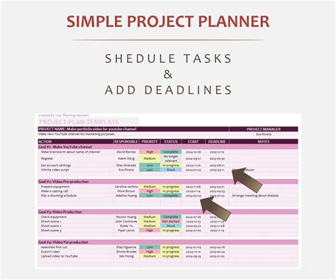 Simple Project Planning Spreadsheet, Auto Color Marking, Deadline Set ...