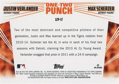 2023 Topps One Two Punch 12P 17 Justin Verlander Max Scherzer